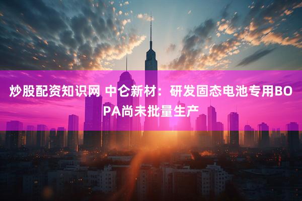 炒股配资知识网 中仑新材：研发固态电池专用BOPA尚未批量生产